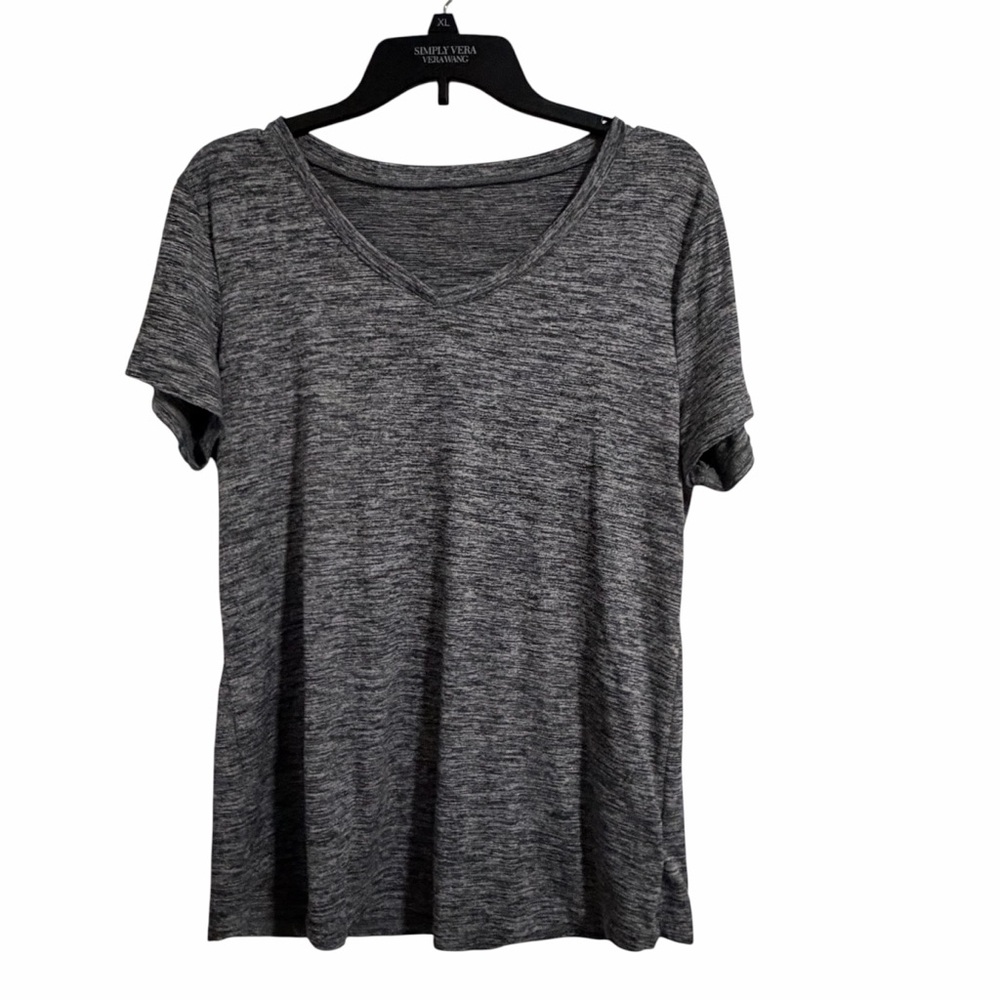 Danskin Charcoal Short Sleeve V-Neck Athletic Tee - XL
